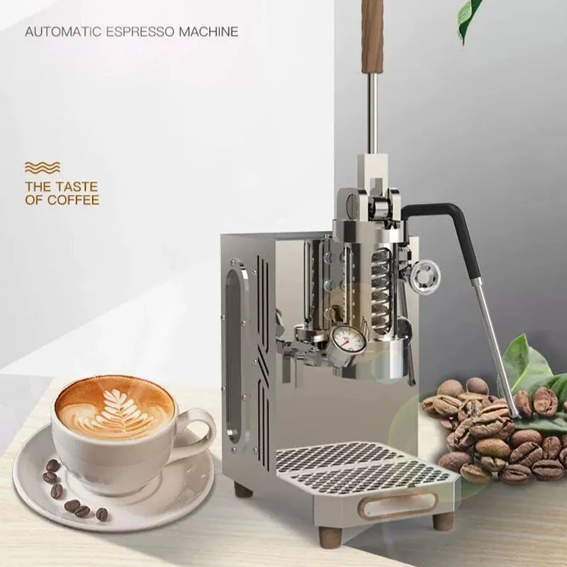 Coffee Equipment For Espresso Machine - เครื่องชงกาแฟเอสเพรสโซแบบคันโยกมือหมุน สแตนเลส สำหรับใช้ในบ้าน พร้อมก้านตีฟองนม เกจวัดแรงดัน อุปกรณ์ชงกาแฟสำหรับบาริสต้า